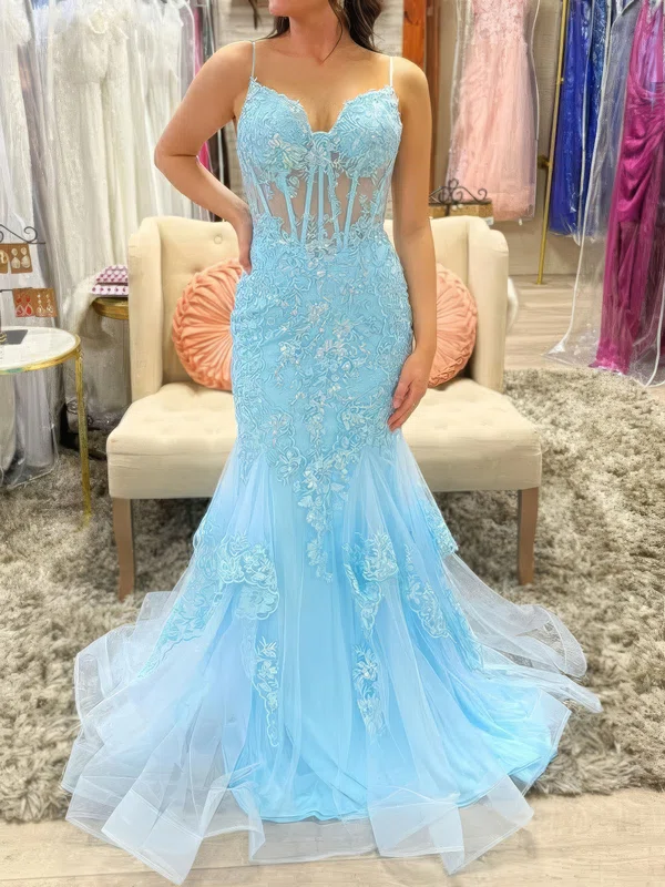 Mermaid Sweetheart Tulle Corset Prom Dresses With Appliques #UKM020126004