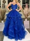 Princess V-neck Tulle Ruffle Prom Dresses With Appliques #UKM020126039
