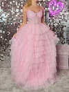 Ball Gown Scoop Neck Tulle Ruffle Tiered Prom Dresses With Appliques #UKM020126045