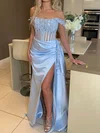 Sheath/Column Off-the-shoulder Satin Corset Prom Dresses With Appliques #UKM020126048
