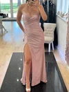 Sheath/Column V-neck Glitter Prom Dresses With Ruched #UKM020126049