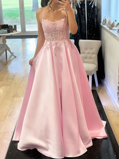 Ball Gown Scoop Neck Satin Corset Prom Dresses With Appliques #UKM020126050