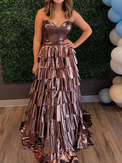 Ball Gown Strapless Metallic Tiered Prom Dresses #UKM020126069