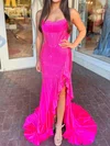 Sheath/Column Strapless Satin Beaded Prom Dresses With Ruffle #UKM020126082