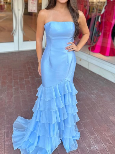 Sheath/Column Strapless Stretch Crepe Chiffon Tiered Prom Dresses #UKM020126084