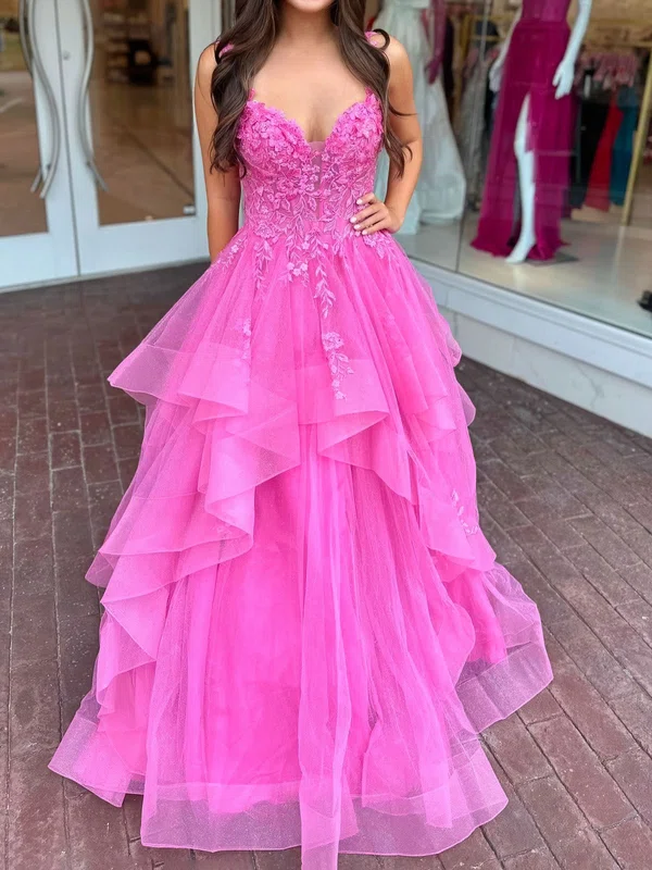 Princess Sweetheart Tulle Ruffle Prom Dresses With Appliques #UKM020126094
