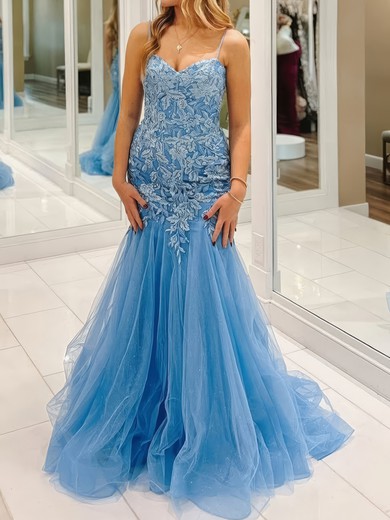 Mermaid Sweetheart Tulle Prom Dresses With Appliques #UKM020126104
