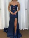 Mermaid Strapless Satin Cut Out Beaded Prom Dresses #UKM020126129