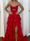 Ball Gown Strapless Chiffon Cut Out Tiered Prom Dresses #UKM020126134