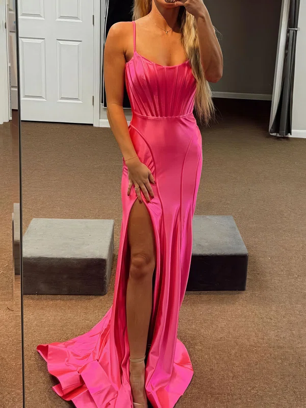 Mermaid Scoop Neck Satin Corset Prom Dresses #UKM020126136