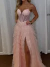 Ball Gown Sweetheart Tulle Ruffle Tiered Prom Dresses #UKM020126137