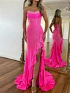 Glitter Sheath/Column Satin Straight Beaded Ruffle Prom Dresses #UKM020126157