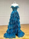 Corset Ball Gown/Princess Tulle Appliques Tiered Prom Dresses #UKM020126244