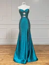 Glitter Sheath/Column Satin Sweetheart Beaded Split Prom Dresses #UKM020126245