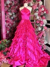 Unique Ball Gown/Princess Satin Halter Tiered Ruffle Prom Dresses #UKM020126259