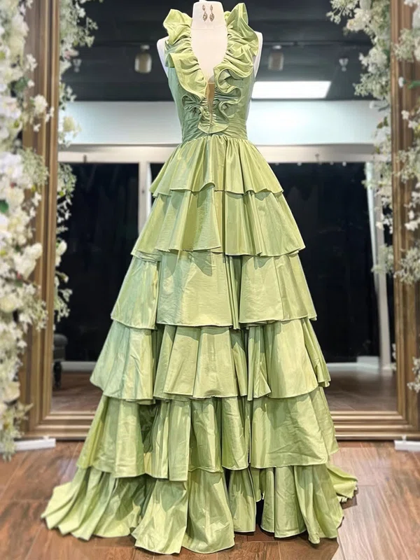 Ball Gown Halter Taffeta Backless Tiered Prom Dresses #UKM020126274