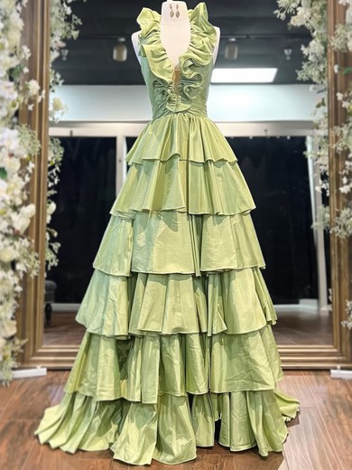 Ball Gown Halter Taffeta Backless Tiered Prom Dresses #UKM020126274