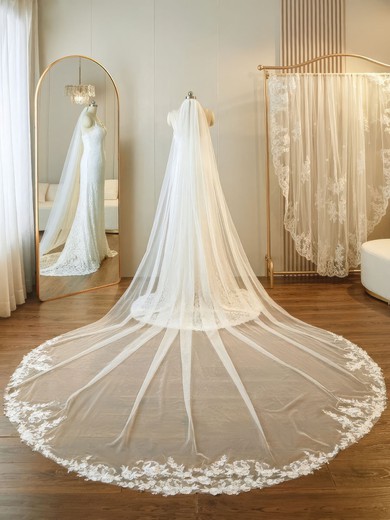 Cathedral Bridal Veils One-tier Lace Applique Edge #UKM03010290