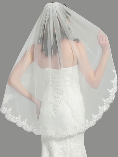 Elbow Bridal Veils One-tier Lace Applique Edge #UKM03010322