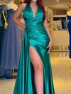Mermaid Satin Ruched Halter Prom Dresses #UKM020126350