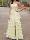 A-line Scoop Neck Chiffon Tiered Prom Dresses With Appliques #UKM020126415