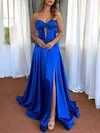 A-line Strapless Satin Cut Out Prom Dresses With Ruched #UKM020126441