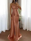 Mermaid V-neck  Satin Ruched Prom Dresses #UKM020126506