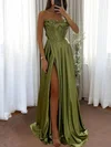 A-line Strapless Corset Satin Prom Dresses with Ruched #UKM020126508