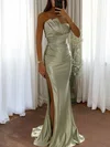 Fitted Strapless Ruched Satin Prom Dresses with Slit #UKM020126509