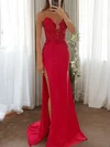 Mermaid V-neck Ruched Satin Prom Dresses with Appliques #UKM020126520