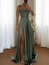 A-line Cowl Neck Satin Prom Dresses with Slit #UKM020126522