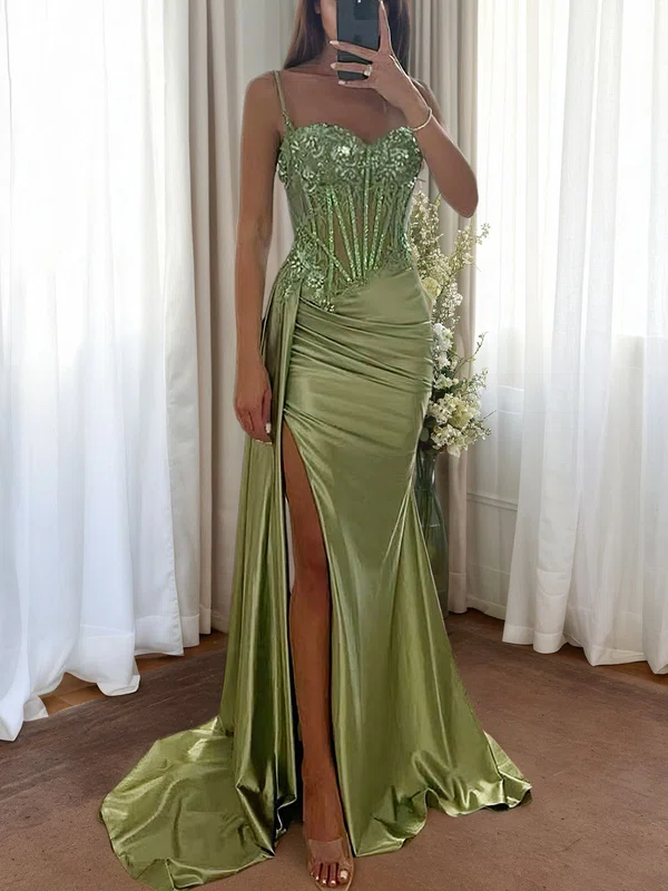 Mermaid Sweetheart Satin Corset Prom Dresses with Appliques #UKM020126529