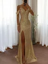 Sparkly Mermaid Off-the-shoulder Sequin Prom Dresses with Ruched #UKM020126530