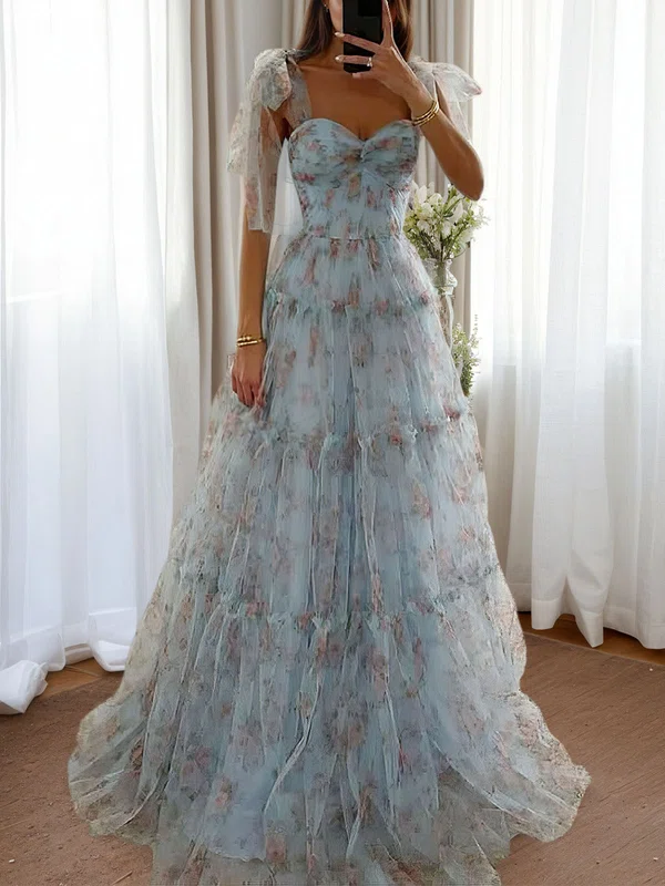 Princess Sweetheart Tulle Floral Prom Dresses with Ruffle #UKM020126537