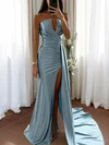 Mermaid Strapless Satin Prom Dresses with Ruched #UKM020126540