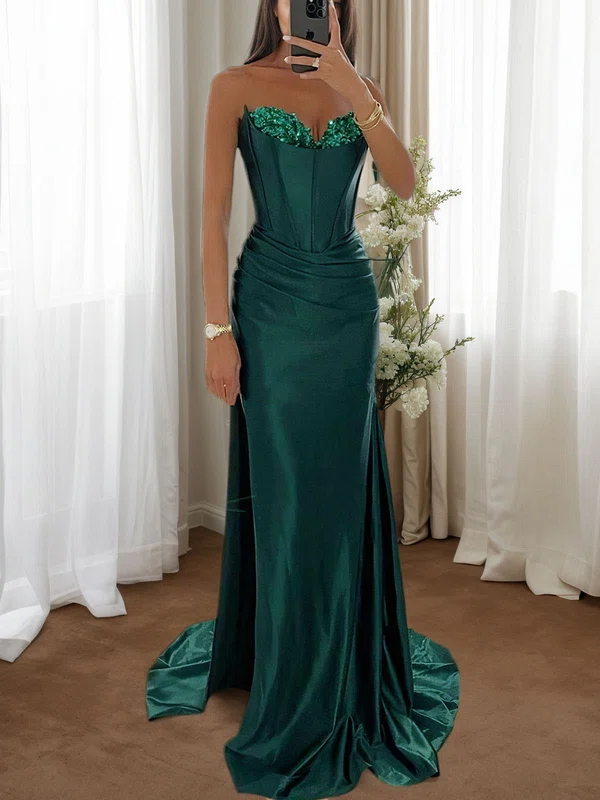 Mermaid Strapless Satin Corset Prom Dresses with Ruched #UKM020126549