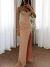 Strapless Ruched Satin Corset Prom Dresses with Beading #UKM020126556