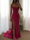 Mermaid Strapless Satin Corset Prom Dresses with Beading #UKM020126558