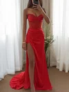 Mermaid Strapless Satin Corset Prom Dresses with Beading #UKM020126559