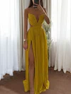 A-line Chiffon V-neck Ruched Prom Dresses #UKM020126562