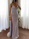 Sparkly V-neck Fitted Sequin Prom Dresses with Slit #UKM020126564