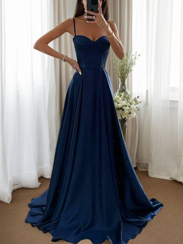 A-line Sweetheart Corset Satin Prom Dresses with Slit #UKM020126572
