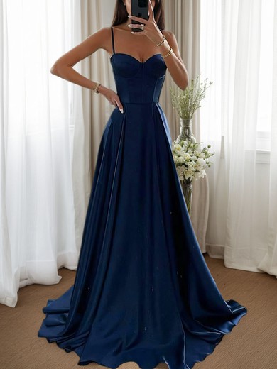 A-line Sweetheart Corset Satin Prom Dresses with Slit #UKM020126572