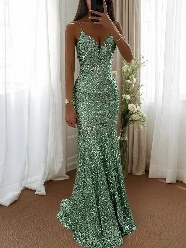 Sparkly Mermaid V-neck  Sequin Prom Dresses #UKM020126577