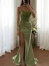 Mermaid Satin Corset Prom Dresses with Appliques #UKM020126584
