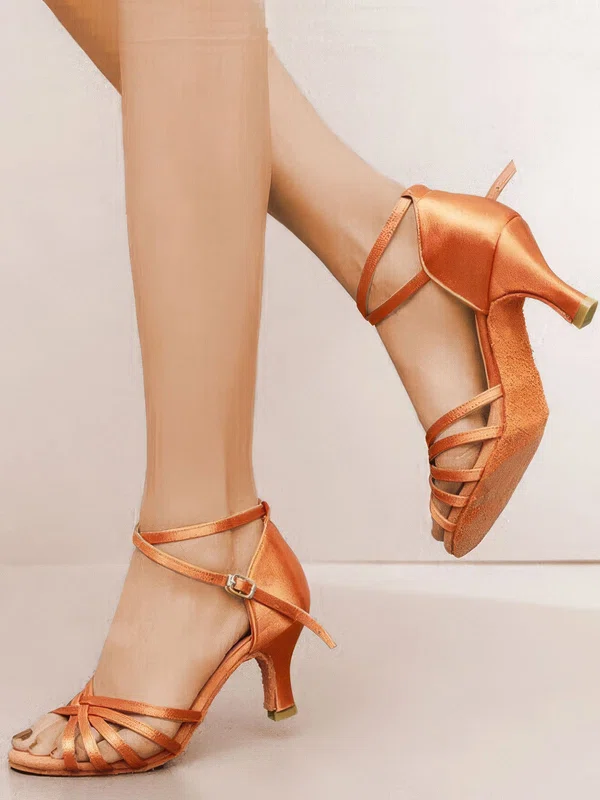 Women's Latin Shoes Buckle Flare Heel Satin Indoor Dance Shoes #UKM03031575