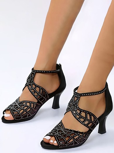 Women's Latin Shoes Rhinestone Leather Indoor Dance Shoes #UKM03031580