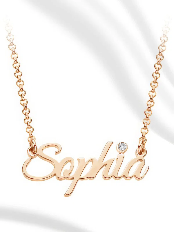 Custom 18k Rose Gold Plated Letter Name Necklace With Birthstone - Birthday Gifts (288250667) #UKM03060207