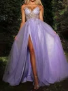 Ball Gown V-neck Tulle Prom Dresses With Beading #UKM020126594