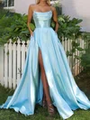 Ball Gown Strapless Satin Corset Prom Dresses With Ruched #UKM020126603